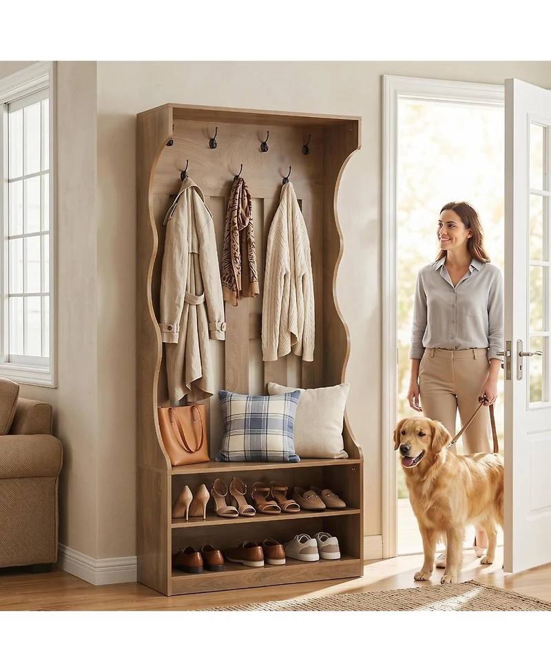 Tribesigns 3-In-1 Coat Rack with Shoe Bench, 70.9" Tall Hall Tree with 7 Hooks, Farmhouse Entryway Coat Rack with 2 Tier Shoe Storage