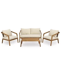 Asagikoiai 4-Piece Outdoor Acacia Wood Conversation Set, Pe Wicker Loveseat and Club Chairs