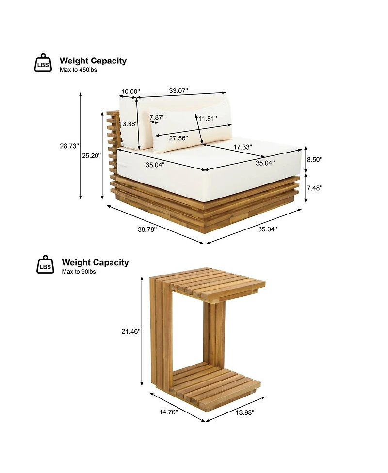Asagikoiai 3 Piece Patio Conversation Set Low Profile Acacia Wood Club Chairs and Side Table