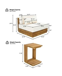Asagikoiai 3 Piece Patio Conversation Set Low Profile Acacia Wood Club Chairs and Side Table