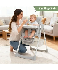 homfan Foldable Baby High Chair with Adjustable Backrest, Footrest, Tray, and 5-Point Harness