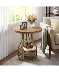 Tribesigns Round Side End Table: 2-tier modern bedside table with metal frame, Small nightstand with storage for couch side, living room