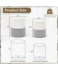 sumyeg Velvet and Linen Fabric Storage Ottoman Set of 2 for Living Room or Bedroom