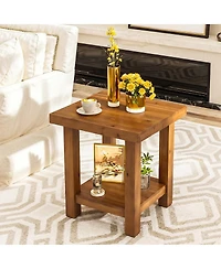 Tribesign Square Solid Wood End Table, 2-tier Rustic Farmhouse Side Table With Open Storage, Nightstand For Small Spaces, Living Room