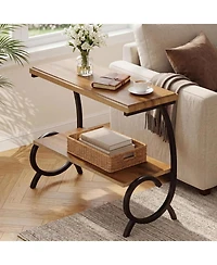 Tribesigns 2-Tier End Table: Narrow couch side table with J-shaped metal legs. Farmhouse bedside nightstand for living room, bedroom
