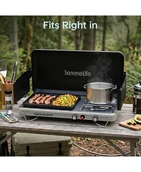 SereneLife 2-in-1 Camping Stove and Griddle Combo - Portable Propane Camp Stove with 10,000 Btu Burner and 5,000 Btu Griddle