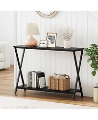 homfan 41" Narrow 2-Tier Console Table with Storage Shelf, Behind Couch Entryway Table, Steel Frame