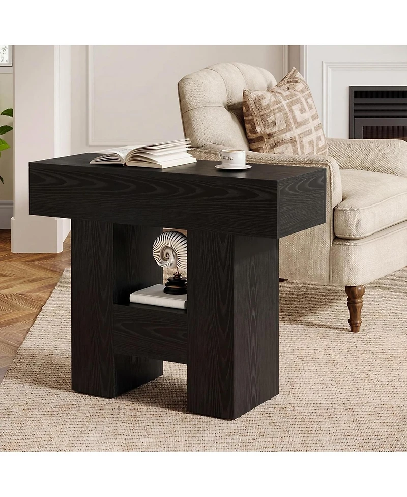 Tribesigns Farmhous End Table Set of 2, 2-Tier Narrow Side Table with Storage Shelf for Living Room, Rustic Wooden Sofa Side Tables and Nightstand
