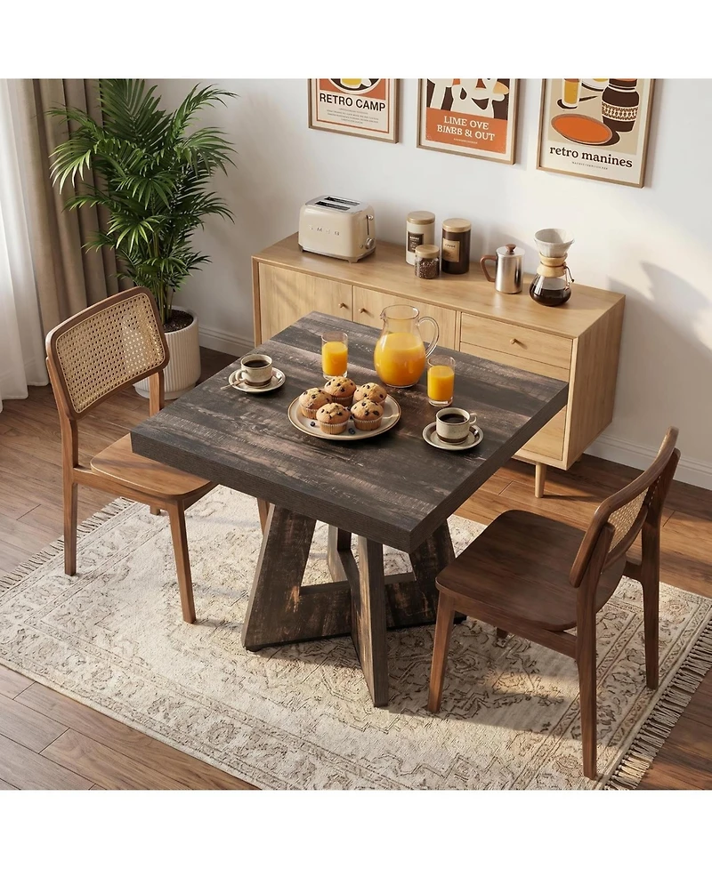 Tribesigns 31.5" Square Dining Table for 4, Small Space Kitchen Table with Pedestal Base, Farmhouse Wood Tables