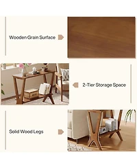 Slickblue 2-Tier Wooden Sofa Side Table for Living Room