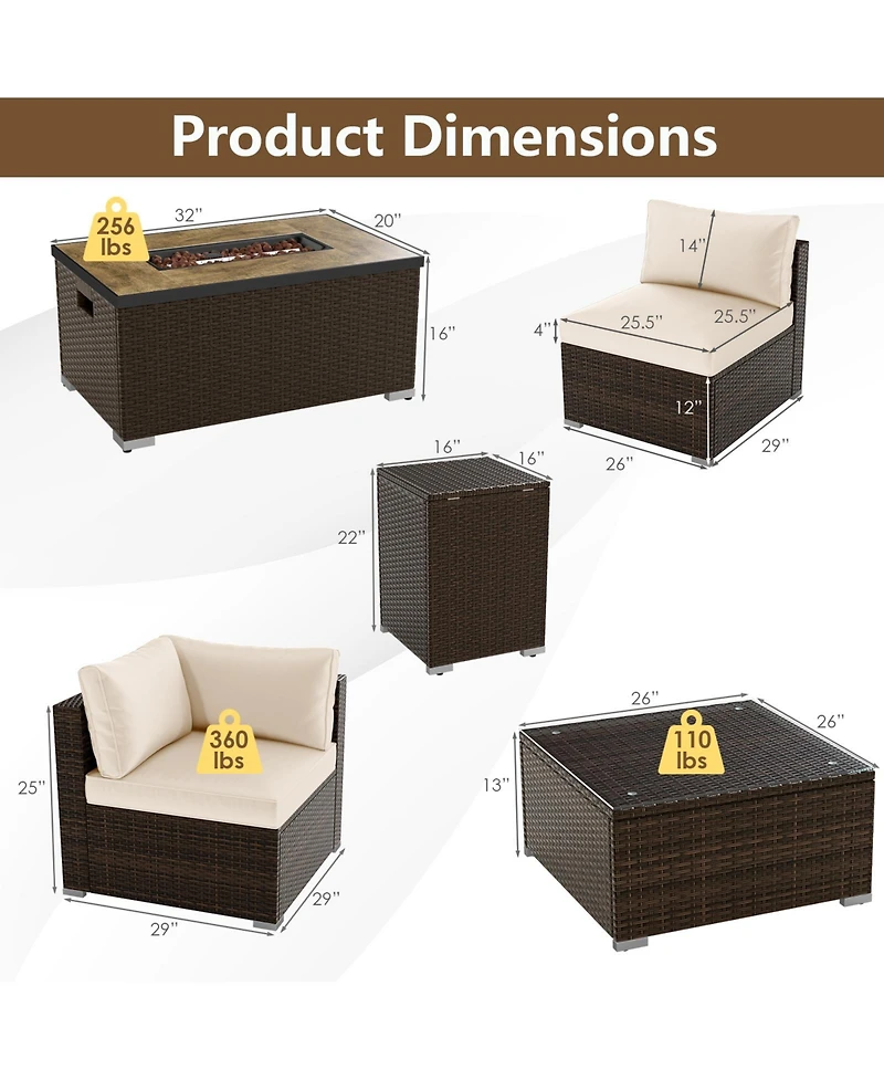 Sugift 7-Piece Outdoor Sectional Set with 40000 Btu Fire Pit Table
