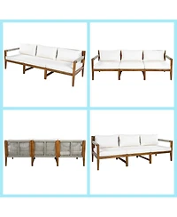 Asagikoiai 3-Piece Acacia Wood Outdoor Conversation Set with Rope Woven Backrest and Cushions