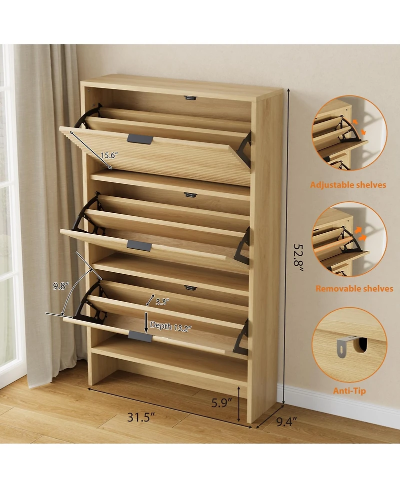 gaomon 3 Flip Freestanding Shoe Organizer Drawers Shoe Storage Cabinet Shoe Cabinet for Entryway