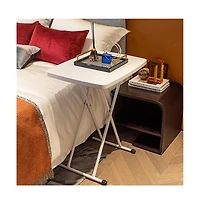 homfan Foldable Adjustable Height Plastic Table, 5-Height Rectangular Portable Table for Dining, Parties, Picnics, Indoor/Outdoor Use
