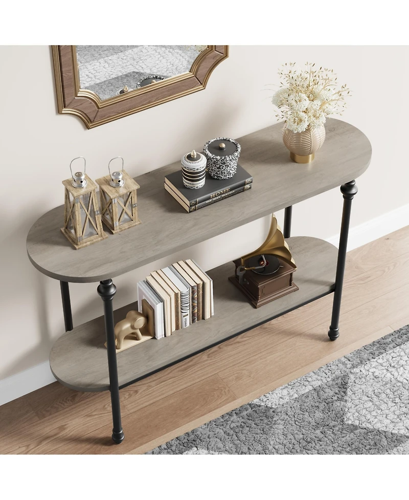 homfan 43.3" Console Table with 2-Tier Storage, Metal Frame, for Entryway or Hallway