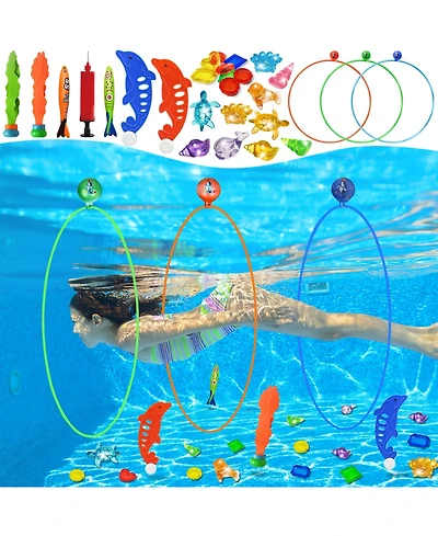 Gnuadz Pools Diving Rings Swim Thru Game Underwater Treasures Torpedo Bandits Fish Fun Water Swimming Teens Adults
