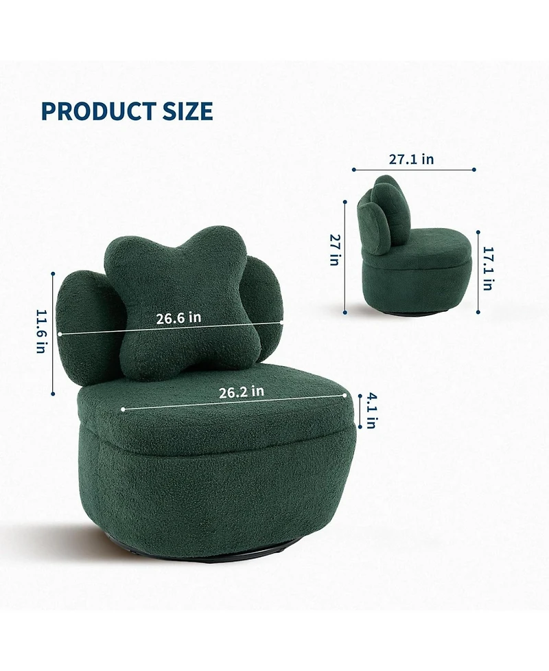 gaomon 360degree(s) Swivel Accent Chair with Storage,Comfy Armchair Teddy Velvet with Upholstered Cushion for Makeup Room, Bedroom, Apartment