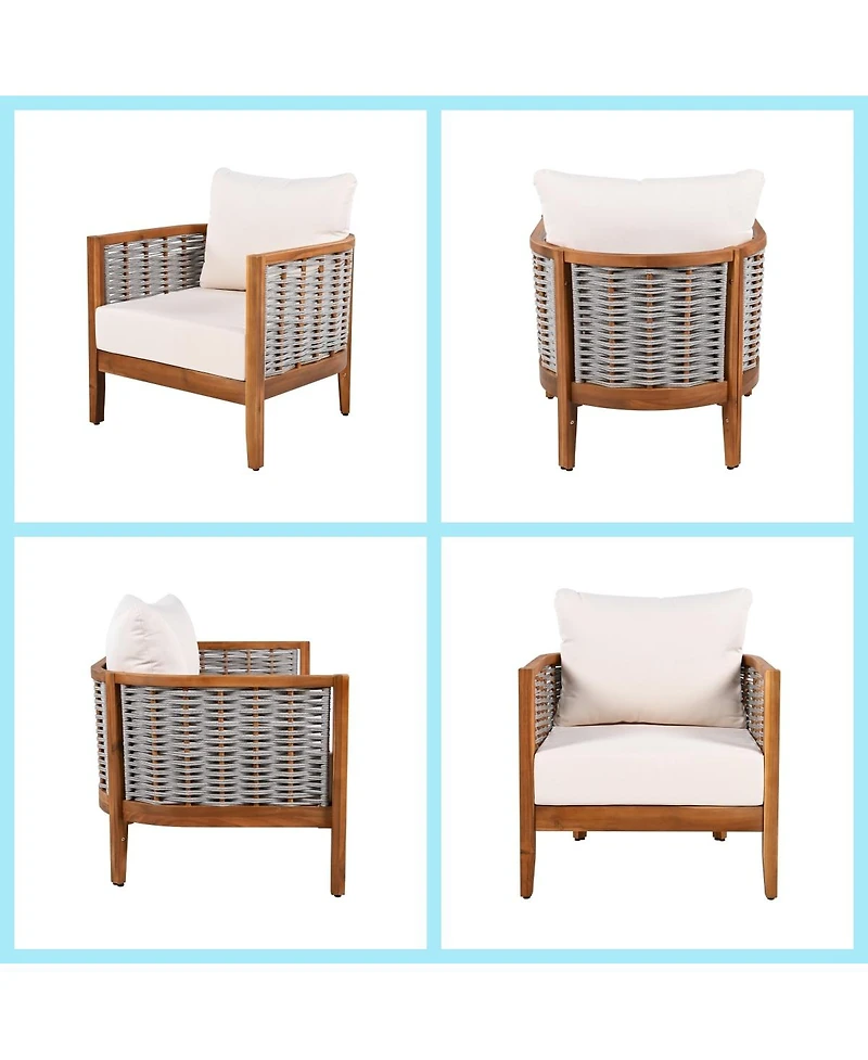 Asagikoiai 4-Piece Outdoor Woven Rope Sofa Set with Acacia Wood Frame for Patio Backyard