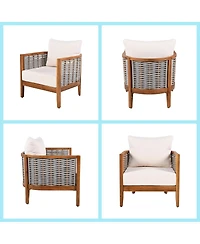 Asagikoiai 4-Piece Outdoor Woven Rope Sofa Set with Acacia Wood Frame for Patio Backyard