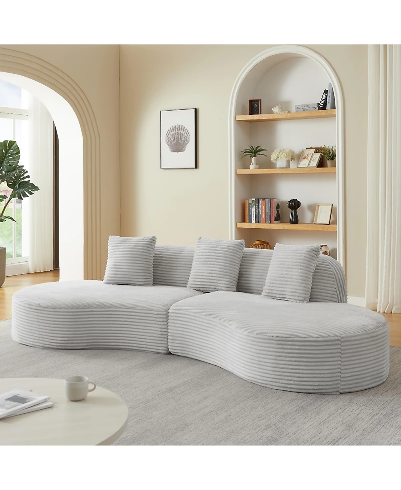 Sailvan Corduroy Compressed Upholstered Curved Sectional Sofa with Scatter Cushions-No assembly