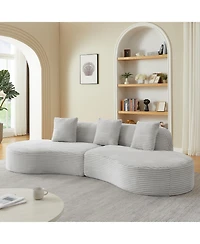 Sailvan Corduroy Compressed Upholstered Curved Sectional Sofa with Scatter Cushions-No assembly