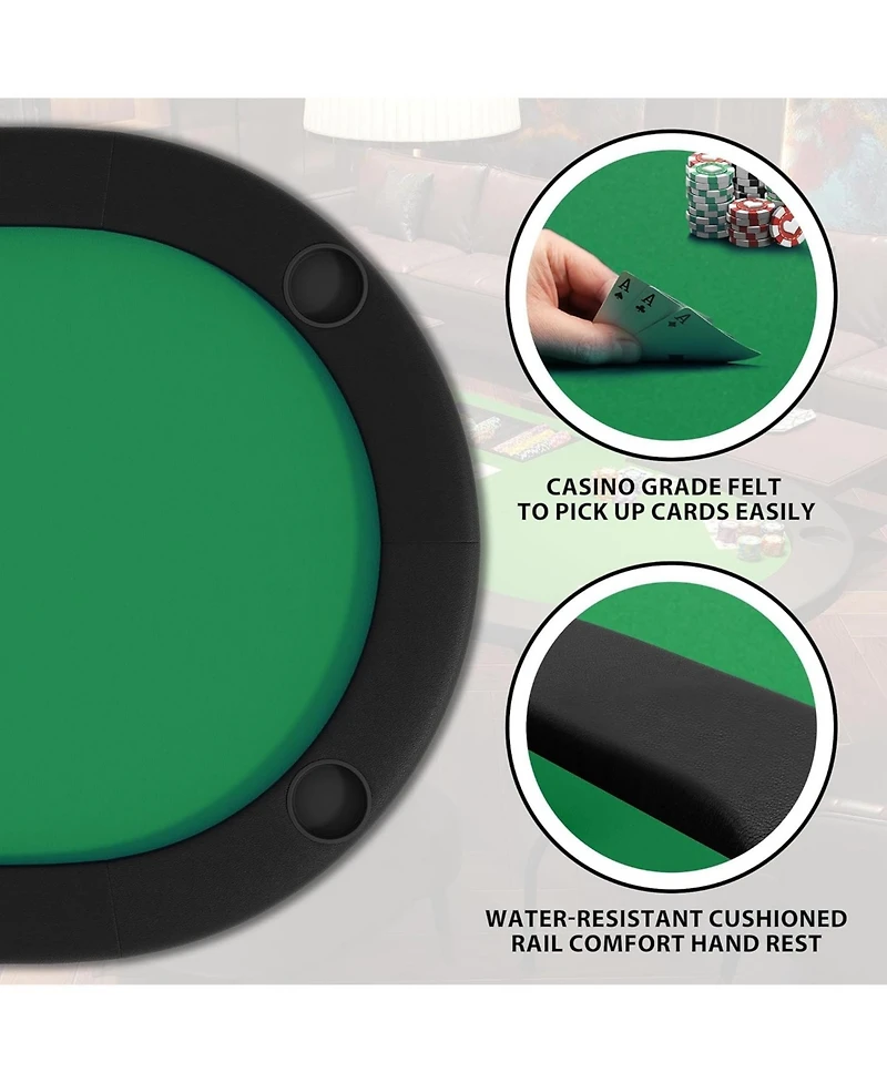 homfan 71" Collapsible Oval Poker Table for 8 Casino-Style Game Table with Padded Rails and Cup Holders, Folding Legs for Texas Holdem or Blackjack