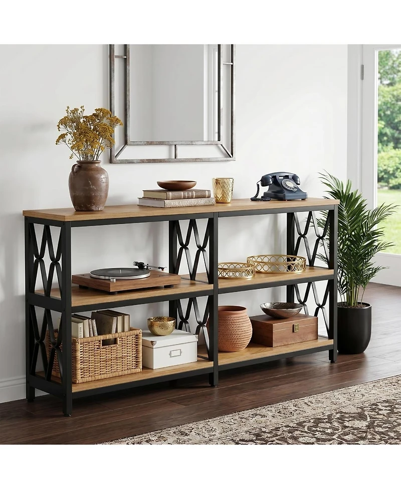 Tribesigns 70.9" Industrial Console Table with Storage Shelves, 3-Tier Entryway Sofa Table for Living Room or Hallway