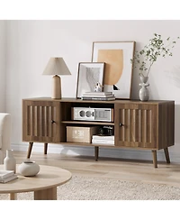Boyel Living 55" Mid-Century Modern Tv Stand with Fluted Doors, Walnut Entertainment Center with Adjustable Shelves and Storage for Living Room