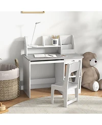 Clihome Kids Desk and Chair Set with Storage, Children Study Table, Gray Mdf Sturdy Learning Furniture