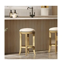 HomeRoots 25" Fabric and Solid Wood Backless Counter Height Swivel Bar Chair