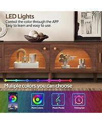 Rainsken 70.8" Led Tv Stand, with 3 Cabinets and 2 Drawers, Rattan-Inspired Media Console Tablem, with App Controlled, for Living Room, Bedroom