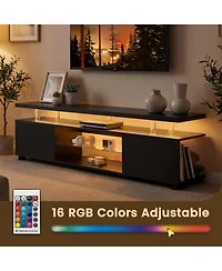 Rainsken Tv Stand for 70 Inch Tv Led Gaming, with Large Side Cabinet, Glass Entertainment Center Tv Stand, for Living Room,Bedroom,Home Office
