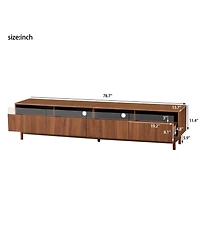 Rainsken 70" Fluted Wood Tv Stand, up to 85 Inch TVs, Media Console Entertainment Center with Glass, for Bedroom, Living Room