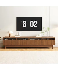 Rainsken 70" Fluted Wood Tv Stand, up to 85 Inch TVs, Media Console Entertainment Center with Glass, for Bedroom, Living Room