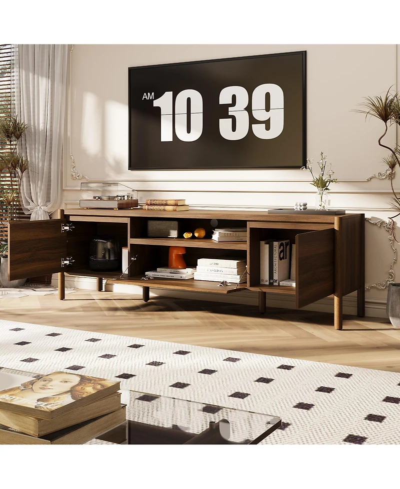 Homsee Modern Tv Console with Rounded Edges - 71-Inch Wide Wood Grain Tv Stand with Rubber Wood Legs | Living Room Media Console