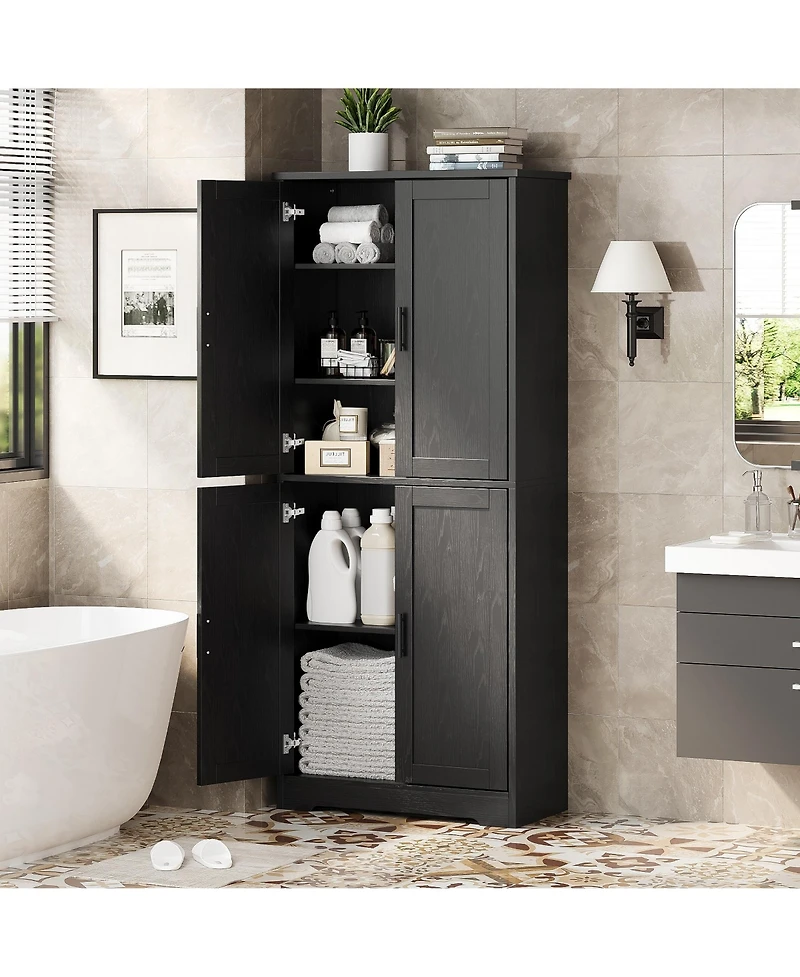 homfan 70" Tall Kitchen Pantry Cabinet with 4 Doors and 3 Adjustable Shelves – Freestanding Storage Cupboard for Bathroom, Dining or Living Room