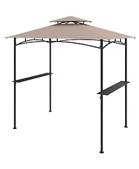 Sugift 8 x 5 Outdoor Grill Gazebo with 2 Shelves 6 Hanging Hooks and Metal Frame