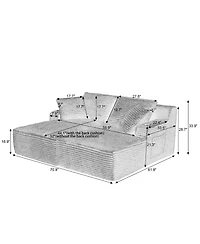 Sailvan Double Chaise Lounge with Cupholders, Compressible Modern Sleeper Loveseat, No Assembly
