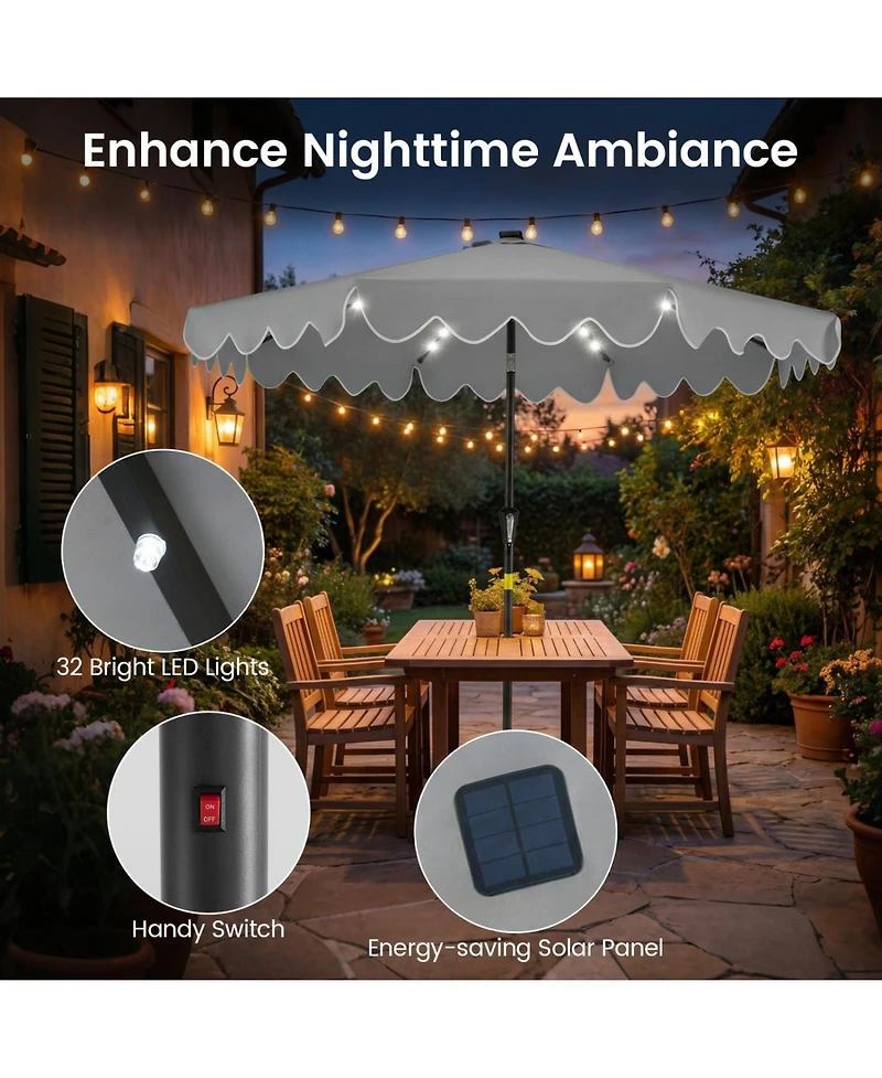 Sugift 9 ft Solar Led Outdoor Patio Umbrella with 32 Lights and Sandbag Base