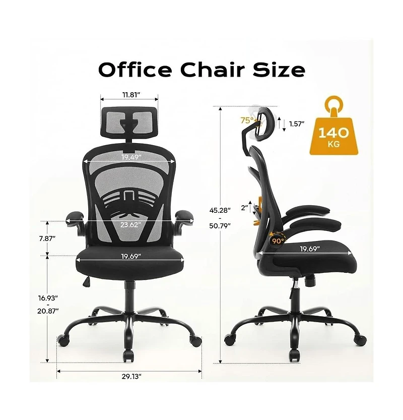 homfan Ergonomic Wide-Seat Office Chair with Flip Armrests, Lumbar Support, 350 lb
