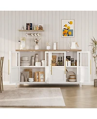 homfan 55" Sideboard Buffet Cabinet – 4 Glass Doors, Coffee and Wine Bar Display Cabinet for Kitchen, Dining Room or Living Room