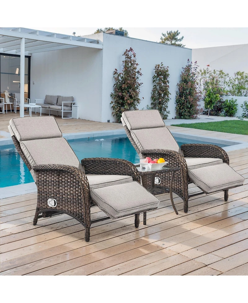 Pocassy 3 Piece Wicker Patio Furniture Set Adjustable Outdoor Recliner Chairs with Side Table Conversation Set, Chaise Lounge Chair