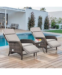 Pocassy 3 Piece Wicker Patio Furniture Set Adjustable Outdoor Recliner Chairs with Side Table Conversation Set, Chaise Lounge Chair