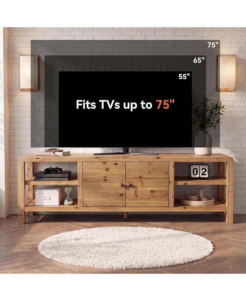 Tribesigns 70.9" Solid Wood Tv Stand: Farmhouse entertainment center with door and 2 shelves. For TVs up to 80". For living room, bedroom