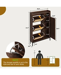 gaomon Space-Saving Rattan Shoe Cabinet 3 Turn-style Drawers and 4 Open Side Shelves, Adjustable Shelves, Slim Freestanding Entryway Shoe Organizer