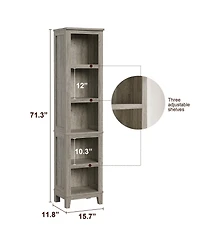 homfan 5-Tier Narrow Bookcase - 71" Tall Bookshelf with Adjustable Shelves and Wooden Legs, Farmhouse Shelf for Living Room or Office, Set of 2