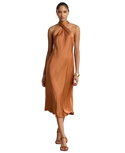Lauren Ralph Women's Tie-Back Charmeuse Halter Cocktail Dress