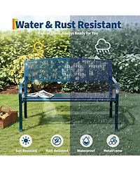 gaomon 50 Inch Metal Garden Bench Weather-Resistant Steel Patio Seat, Curved Spine-Friendly Backrest for Yard, Deck, Porch