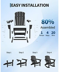 gaomon 2 Piece All-Weather Hdpe Outdoor Folding Adirondack Rocking Chair with Retractable Ottoman for patios, Decks, Gardens
