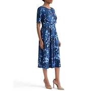 Kasper Women's Pleat-Neck Belted Short-Sleeve Dress